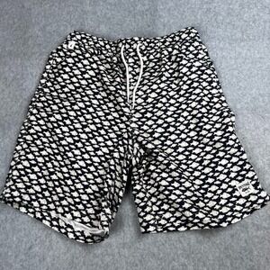 Spicy Tuna Men's SMALL Navy White Fish Print Swim Trunks Lined Pockets